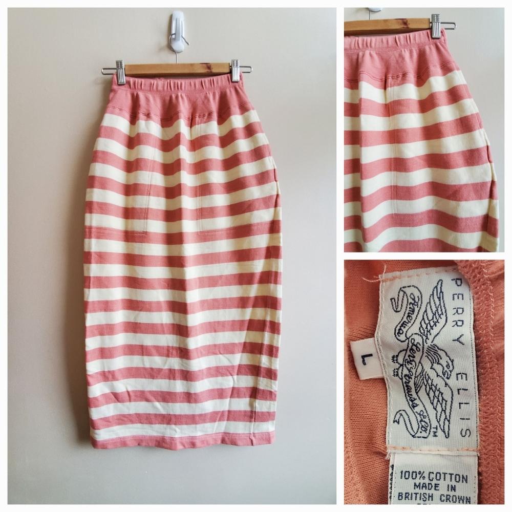 Vintage Perry Ellis Skirt, pink striped, casual